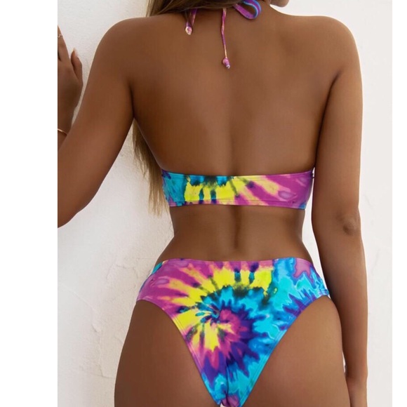 Pink Tie Dye Halter Bikini NWT - L - Picture 2 of 7